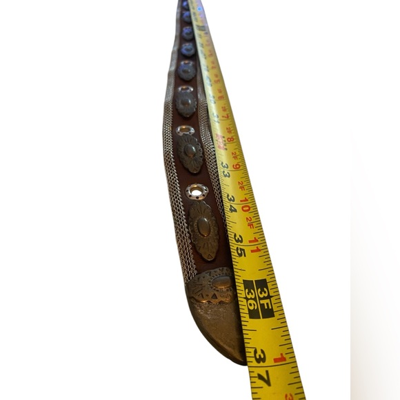 80s Vintage Sand Castle Leather & Mesh Belt (s/med) - Picture 3 of 12